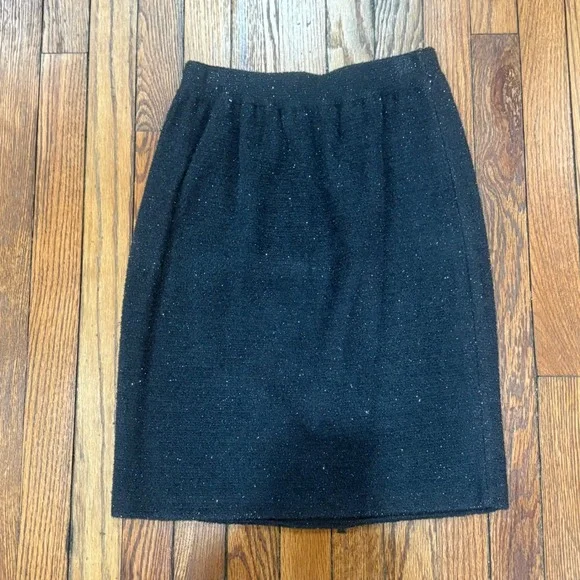 St John Collection Marie Gray Black Metallic Sparkle Knit Skirt Size 4 Vintage - Picture 4 of 6